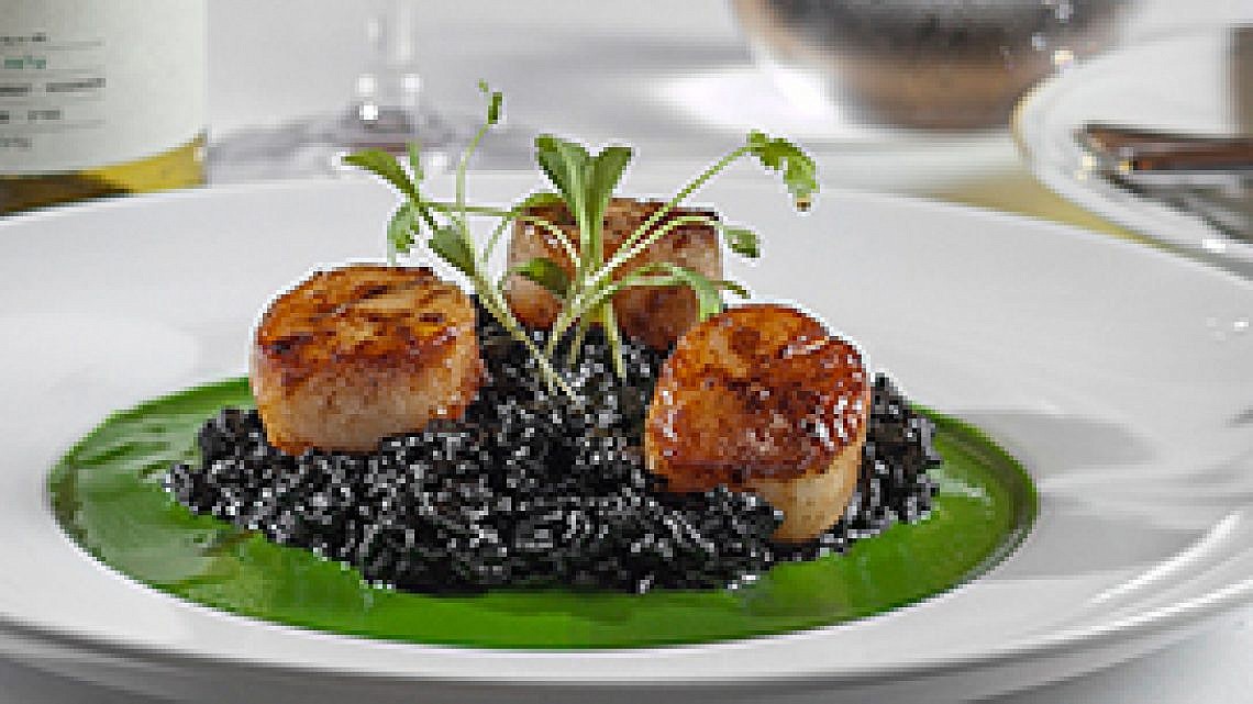 סקאלופ על ריזוטו שחור, הרברט סמואל. צילום: הרברט סמואל סקאלופ על ריזוטו שחור, הרברט סמואל. צילום: הרברט סמואל