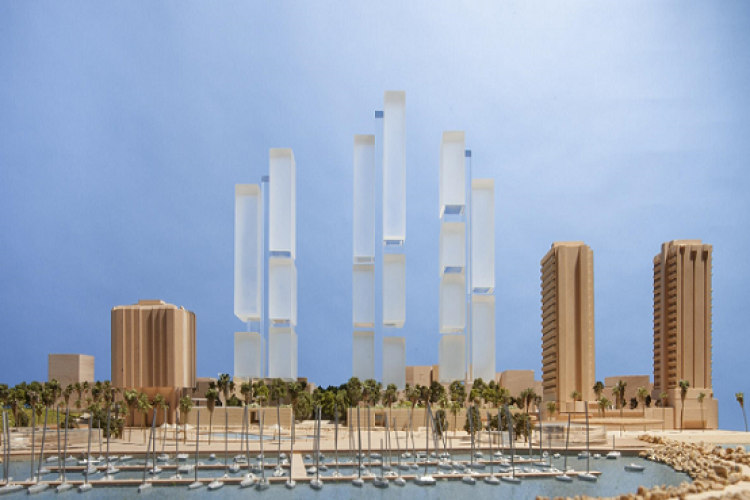 הדמיית תוכנית המגדלים בכיכר אתרים (צילום: פוסטר ושות' אדריכלים לונדון)