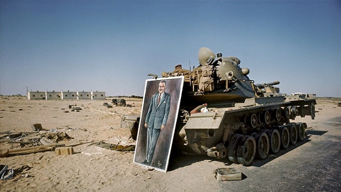 Sinai, destroyed Egyptian tank with portrait of Abdul NASSER.