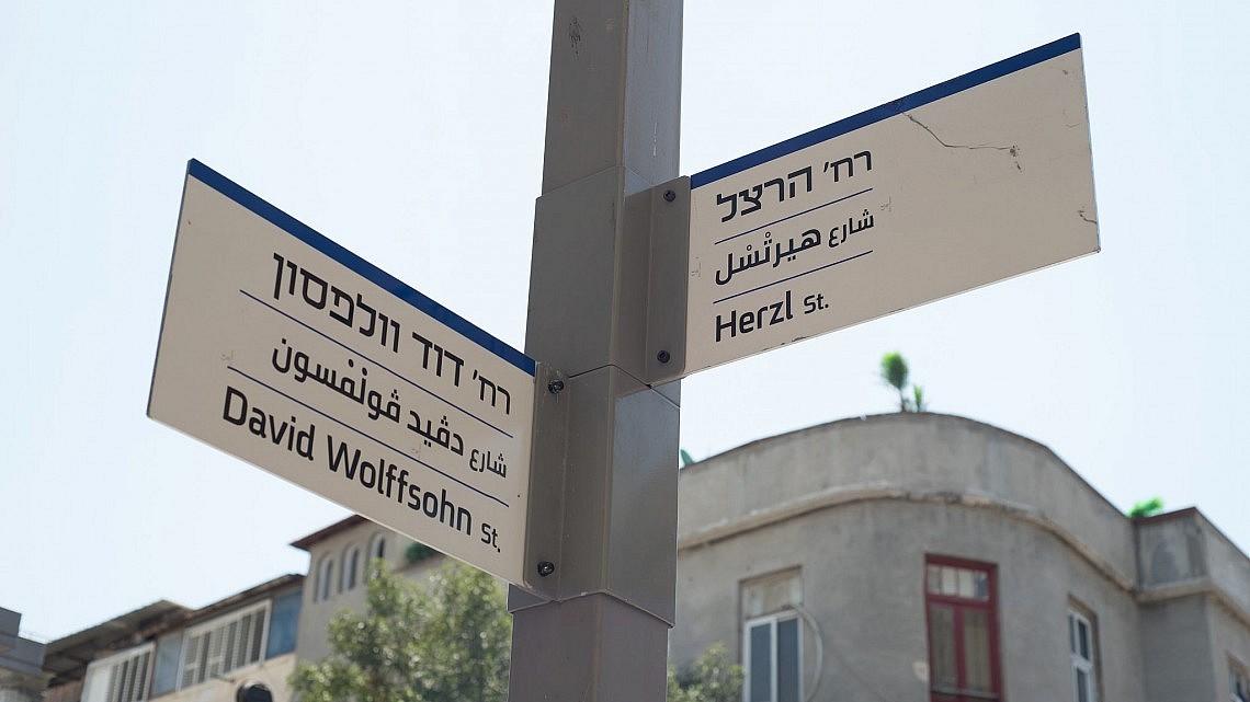 הרצל פינת וולפסון, שלט רחוב בתל אביב (צילום: רומי קראוסקופף נרקיס)