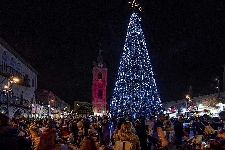 עץ חג המולד בכיכר השעון 2019 (צילום: פטר ויט)