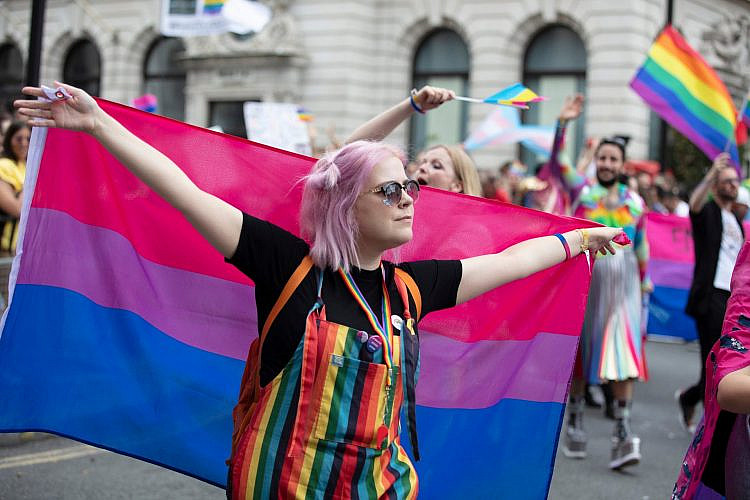 דגל הגאווה הביסקסואלי במצעד הגאווה בלונדון (צילום: שאטרסטוק)
