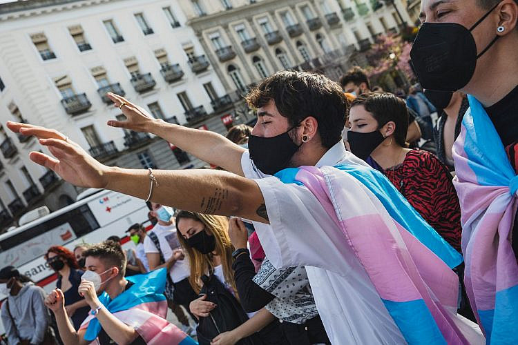 טרנסים וטרנסיות בהפגנה בשבוע המודעות הטרנסית במדריד (צילום: שאטרסטוק)