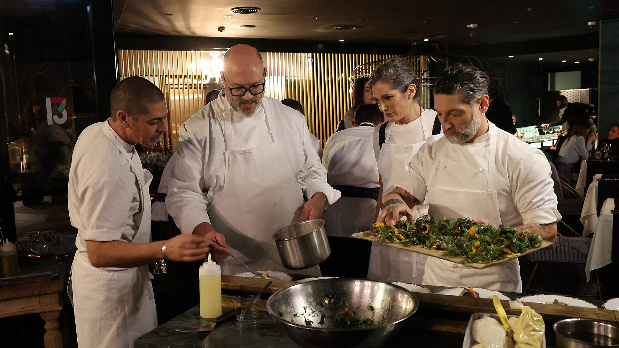 אסף גרניט, רותי רוסו, מושיק רוט ויוסי שטרית בהשקת "המסעדה הבאה" (צילום: רפי דלויה)