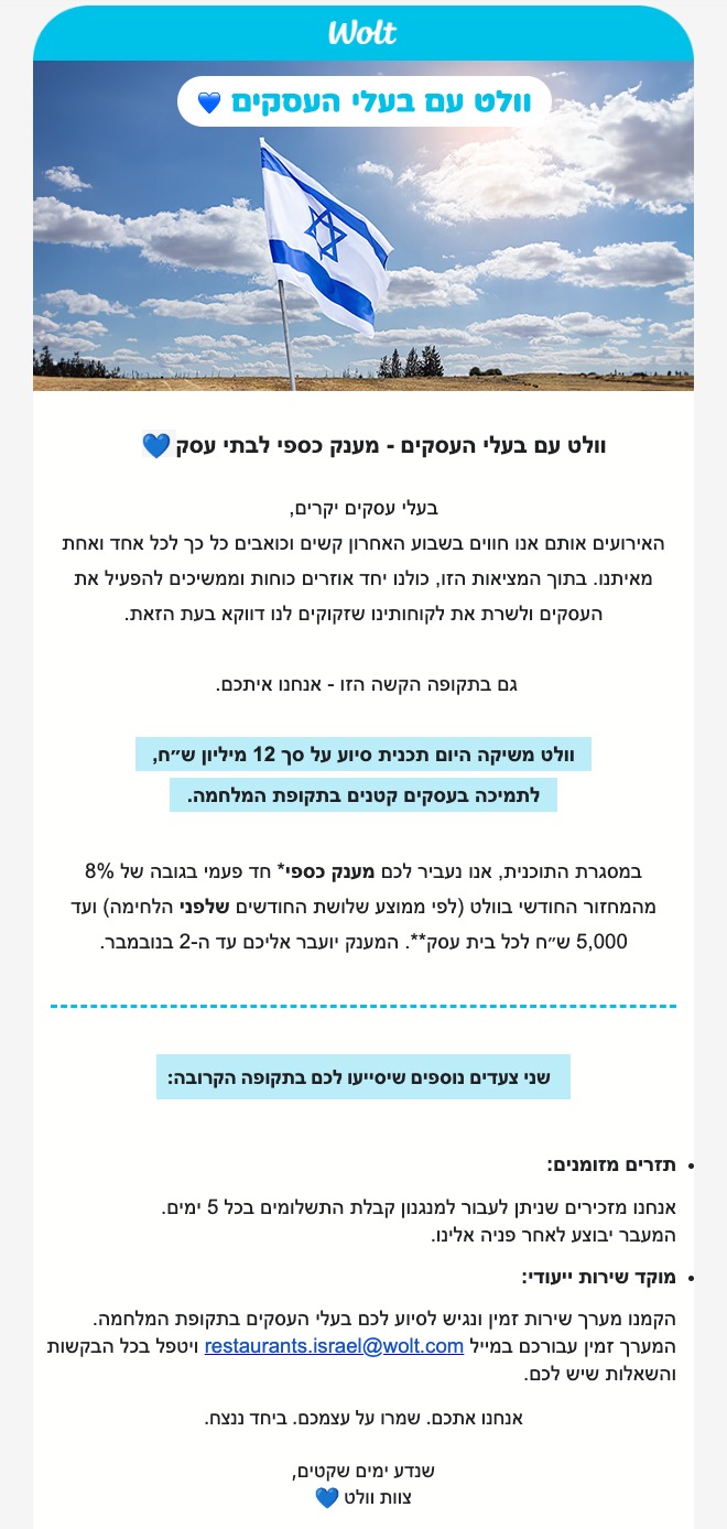 ההודעה שנשלחה לבעלי העסקים. וולט ההודעה שנשלחה לבעלי העסקים. וולט