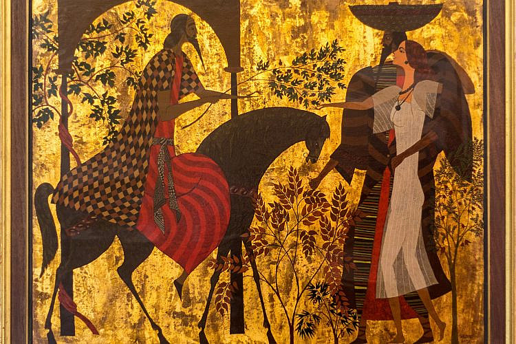 הברכה, שמן, זהב ושלק על עץ. שלמה כץ, 1985 (צילום: גילי רוזין, ארכיון שלמה כץ)
