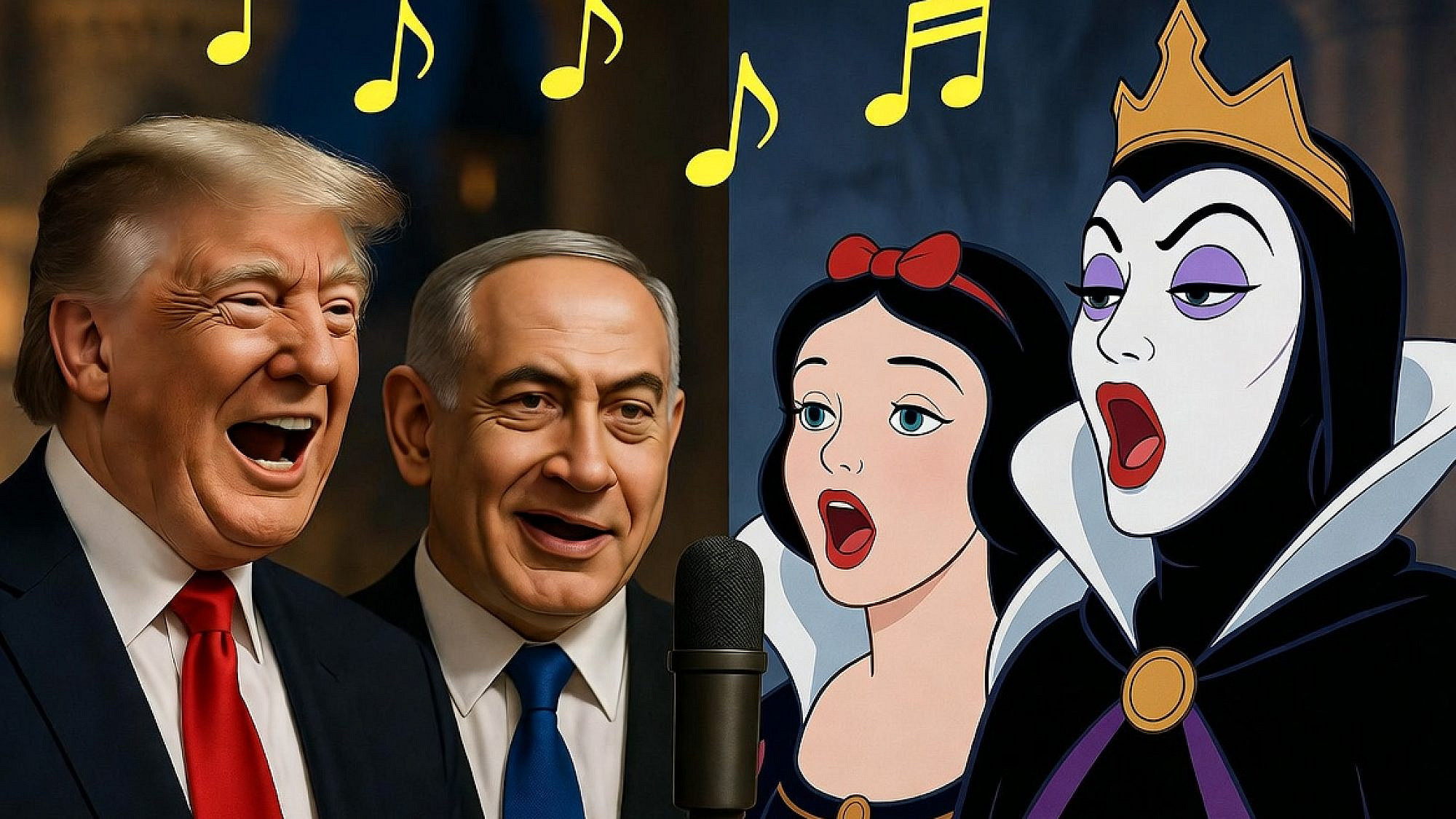 מה כבר ביקשנו, להפוך את הפוליטיקה שלנו לשיר מסרט של דיסני? (צילום: בינה מלאכותית) מה כבר ביקשנו, להפוך את הפוליטיקה שלנו לשיר מסרט של דיסני? (צילום: בינה מלאכותית)