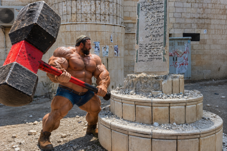 בטוח שככה הוא מדמיין את עצמו. בפועל הוא חלשלוש. צבי סוכות מלטף אנדרטה (עיבוד תמונה: בינה מלאכותית)