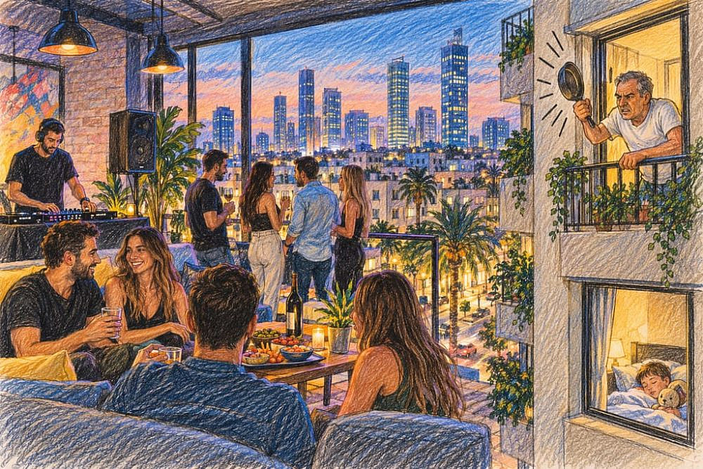 לופט, שכנים ו־23:00: כך מתכננים לילה תל־אביבי. התמונה נוצרה באמצעות בינה מלאכותית לופט, שכנים ו־23:00: כך מתכננים לילה תל־אביבי. התמונה נוצרה באמצעות בינה מלאכותית