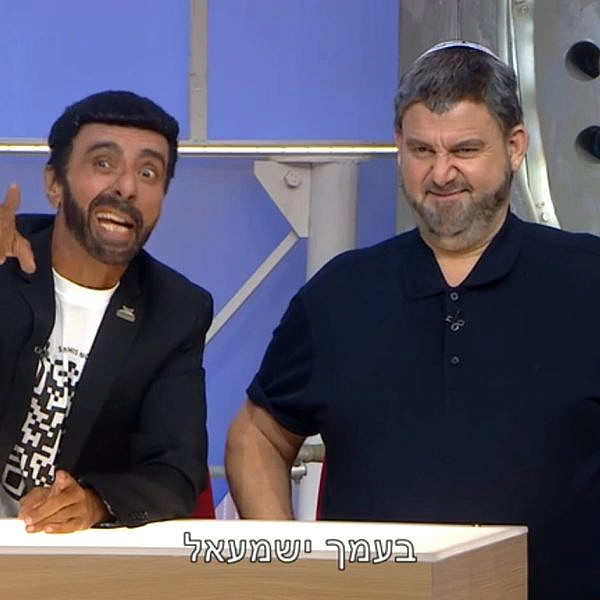 אחד משיאי הערב. פיניש בתור יוסף חדאד, לצד ברלד בתפקיד עופר וינטר (צילום מסך: קשת 12)